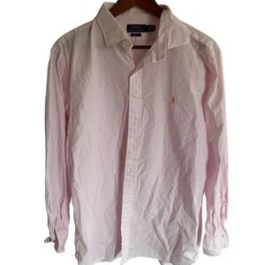 Polo Ralph Lauren Mens Slim Fit Pink Striped Cotton Button Down Shirt 17.5 34/35